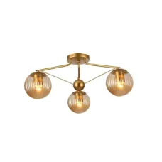 Люстра потолочная 159-17678 Tekled, Amber Reeded Globe Gold Semi Flush E27 3 лампы