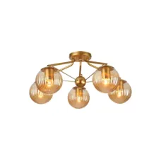 Люстра потолочная 159-17680 Tekled, Amber Reeded Globe Gold Semi Flush E27 5 ламп