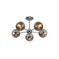 Люстра потолочная 159-17686 Tekled, Smoky Globe Glass Chrome Metal Body Sputnik E27 Fittings 5 ламп